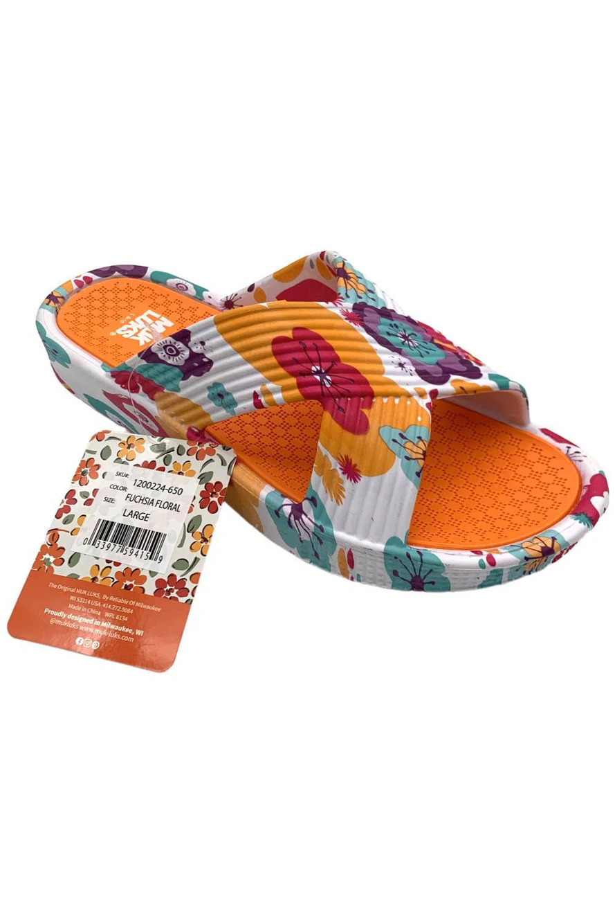 Muk Luks Women's Spa Day Slip-On Slide Sandal Fuchsia Floral -